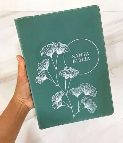 BIBLIA VERDE FLORES BLANCAS
