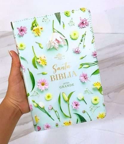 SANTA BIBLIA FLORES FONDO AGUAMARINA